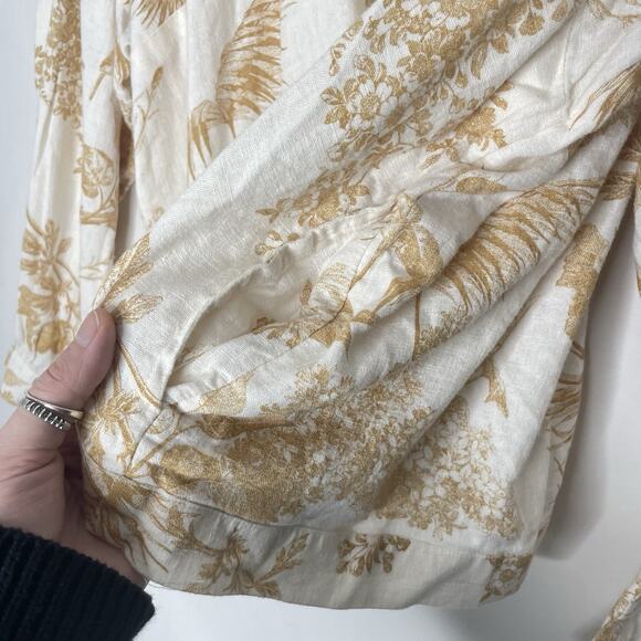 Plus Sz 3X Linen Blend Blouse Floral Button Down Top Pockets Boho Lagenlook - Picture 8 of 8